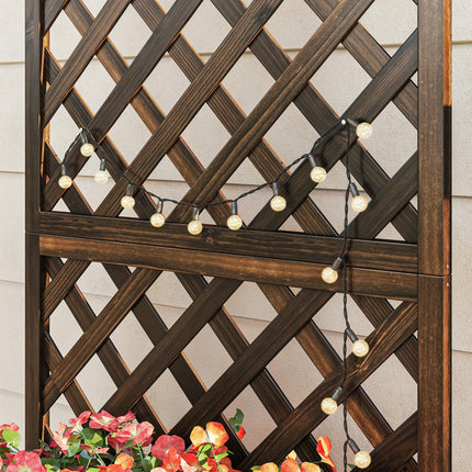 Wooden Pine Raised Trough Planter with Trellis - Natural Wood