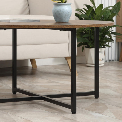 Round Nesting Coffee Table Set of 2 with Metal Frame Industrial Side End Tables - Rustic Brown