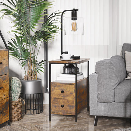 Narrow Rustic Brown Side Table with 2 Drawers and Storage Shelf - Brown