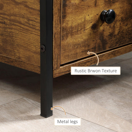 Narrow Rustic Brown Side Table with 2 Drawers and Storage Shelf - Brown