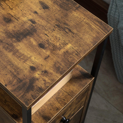 Narrow Rustic Brown Side Table with 2 Drawers and Storage Shelf - Brown