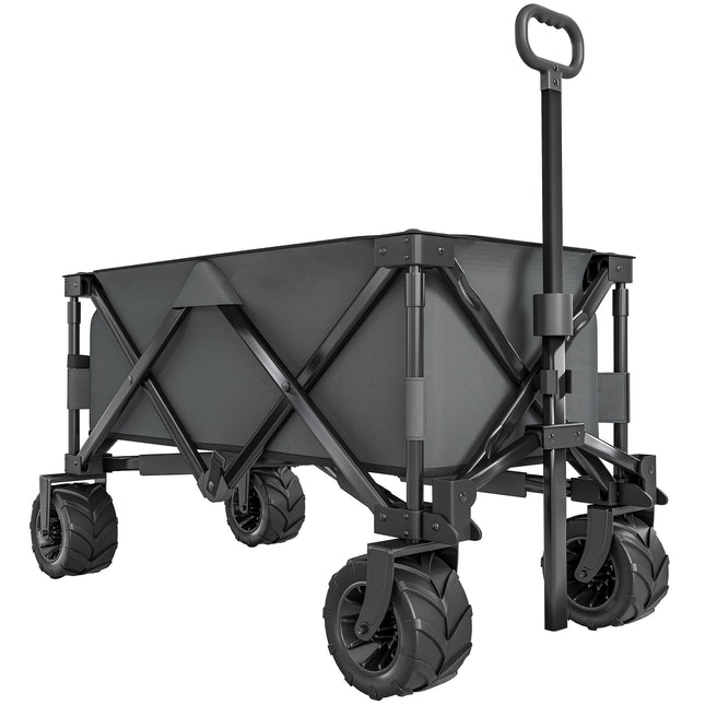 Folding Outdoor Cargo Wagon Cart with 360° Anti-Slip Wheels - Dark Grey