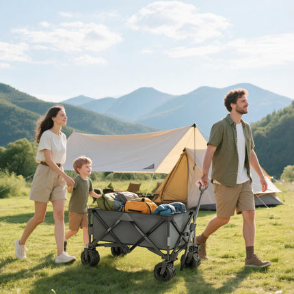Folding Outdoor Cargo Wagon Cart with 360° Anti-Slip Wheels - Dark Grey