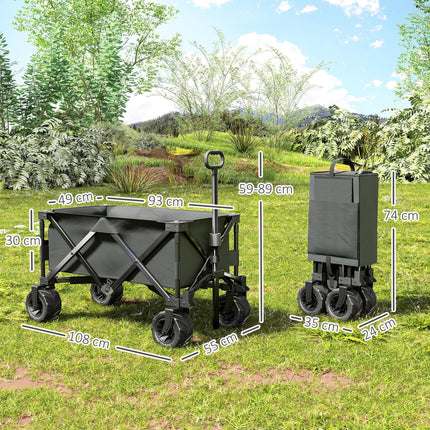 Folding Outdoor Cargo Wagon Cart with 360° Anti-Slip Wheels - Dark Grey