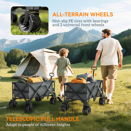 Folding Outdoor Cargo Wagon Cart with 360° Anti-Slip Wheels - Dark Grey