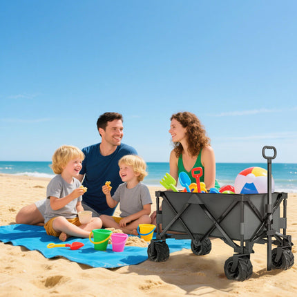 Folding Outdoor Cargo Wagon Cart with 360° Anti-Slip Wheels - Dark Grey