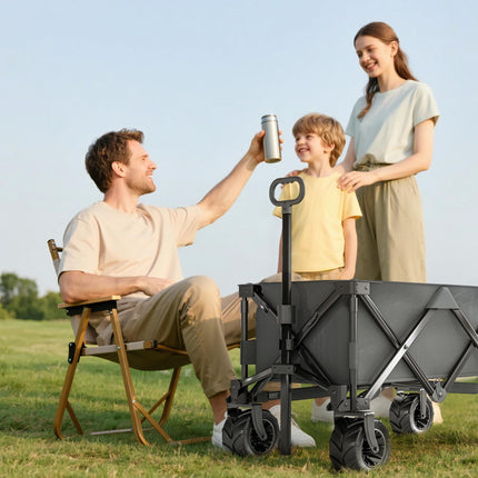 Folding Outdoor Cargo Wagon Cart with 360° Anti-Slip Wheels - Dark Grey