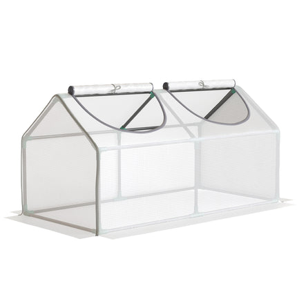 Mini Greenhouse Planter with Zippered Roll-Up Windows - White