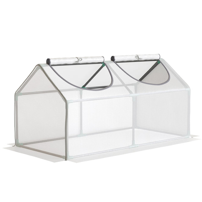 Mini Greenhouse Planter with Zippered Roll-Up Windows - White