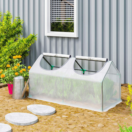 Mini Greenhouse Planter with Zippered Roll-Up Windows - White