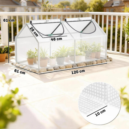 Mini Greenhouse Planter with Zippered Roll-Up Windows - White