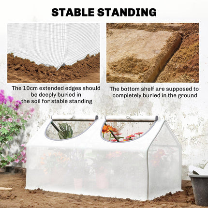Mini Greenhouse Planter with Zippered Roll-Up Windows - White