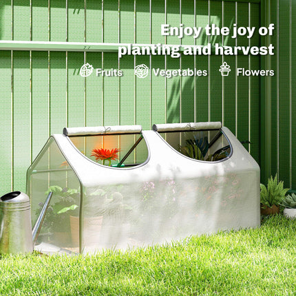 Mini Greenhouse Planter with Zippered Roll-Up Windows - White