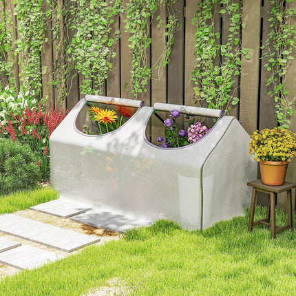 Mini Greenhouse Planter with Zippered Roll-Up Windows - White