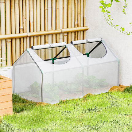 Mini Greenhouse Planter with Zippered Roll-Up Windows - White