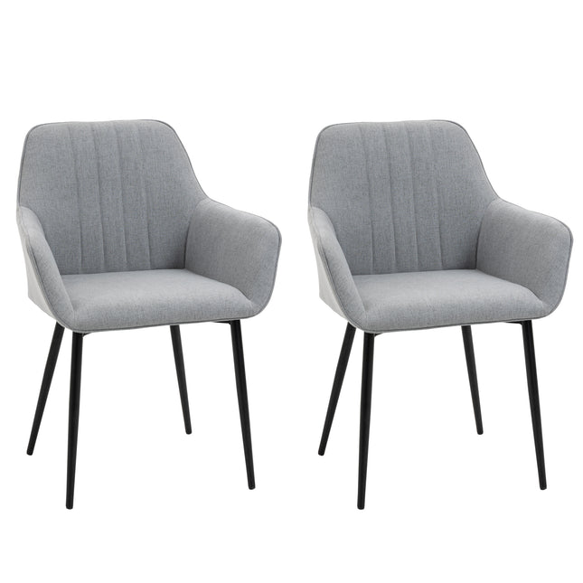 Dining Chairs Set of 2, Upholstered Linen Fabric Kitchen Chairs with Metal Legs