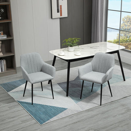 Dining Chairs Set of 2, Upholstered Linen Fabric Kitchen Chairs with Metal Legs