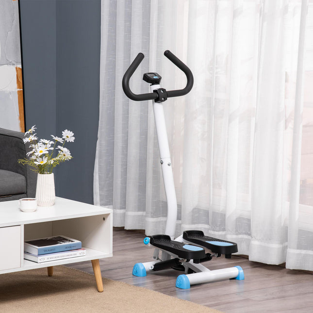 Adjustable Stepper Fitness Machine with LCD Monitor and Handlebars - Blue