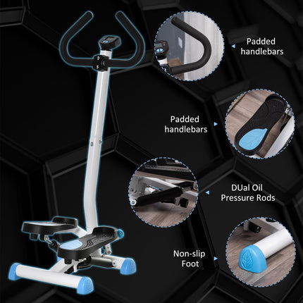 Adjustable Stepper Fitness Machine with LCD Monitor and Handlebars - Blue