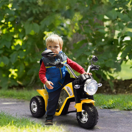 Kids 3-Wheel Electric Motorcycle Ride-On Toy 6V Battery Powered with Horn & Headlights for 18-36 Months - Yellow