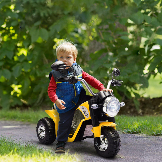Kids 3-Wheel Electric Motorcycle Ride-On Toy 6V Battery Powered with Horn & Headlights for 18-36 Months - Yellow
