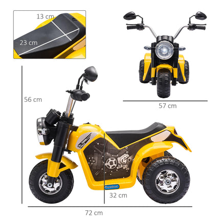 Kids 3-Wheel Electric Motorcycle Ride-On Toy 6V Battery Powered with Horn & Headlights for 18-36 Months - Yellow