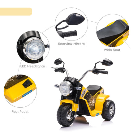 Kids 3-Wheel Electric Motorcycle Ride-On Toy 6V Battery Powered with Horn & Headlights for 18-36 Months - Yellow