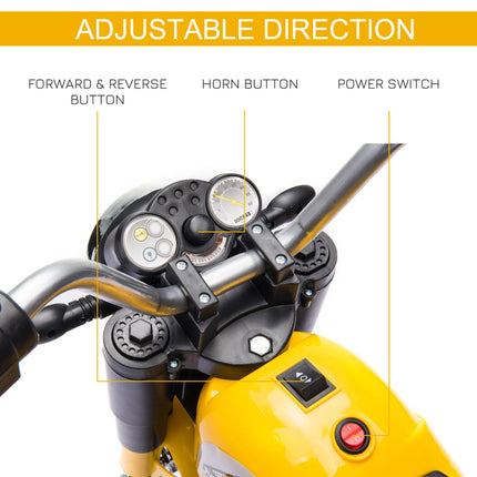 Kids 3-Wheel Electric Motorcycle Ride-On Toy 6V Battery Powered with Horn & Headlights for 18-36 Months - Yellow