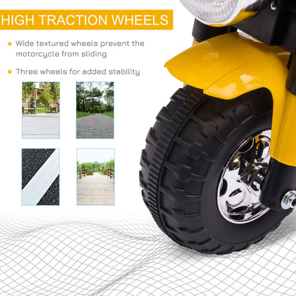 Kids 3-Wheel Electric Motorcycle Ride-On Toy 6V Battery Powered with Horn & Headlights for 18-36 Months - Yellow