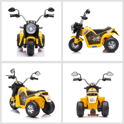 Kids 3-Wheel Electric Motorcycle Ride-On Toy 6V Battery Powered with Horn & Headlights for 18-36 Months - Yellow