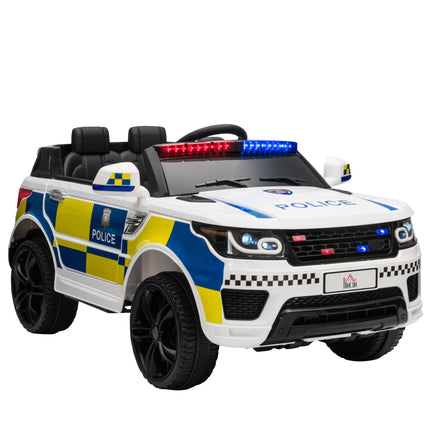 12V Kids Electric Ride On Police Car with Parental Remote, Siren & Bluetooth - White