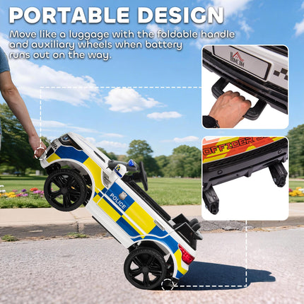 12V Kids Electric Ride On Police Car with Parental Remote, Siren & Bluetooth - White