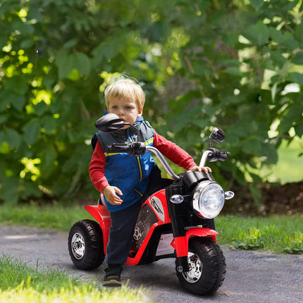 Kids 3-Wheel Electric Motorcycle Ride-On Toy 6V Battery Powered with Horn & Headlights for 18-36 Months - Red