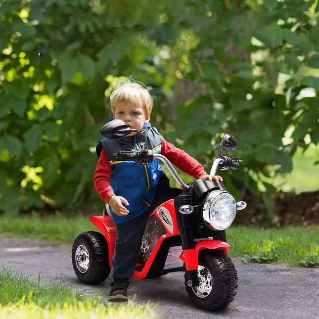 Kids 3-Wheel Electric Motorcycle Ride-On Toy 6V Battery Powered with Horn & Headlights for 18-36 Months - Red