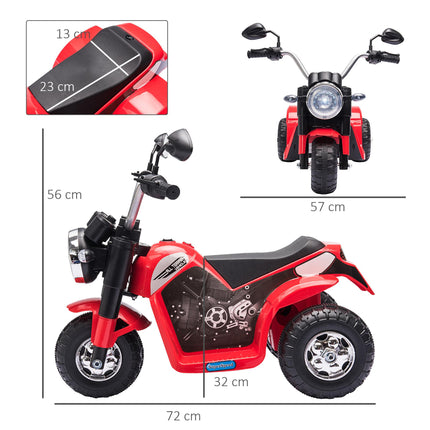 Kids 3-Wheel Electric Motorcycle Ride-On Toy 6V Battery Powered with Horn & Headlights for 18-36 Months - Red