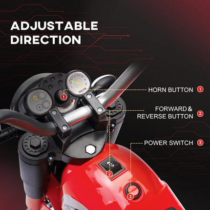Kids 3-Wheel Electric Motorcycle Ride-On Toy 6V Battery Powered with Horn & Headlights for 18-36 Months - Red