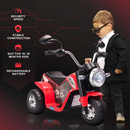 Kids 3-Wheel Electric Motorcycle Ride-On Toy 6V Battery Powered with Horn & Headlights for 18-36 Months - Red