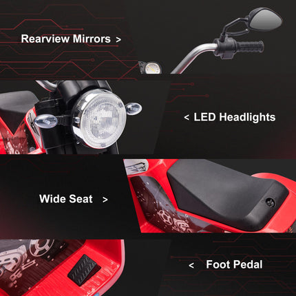 Kids 3-Wheel Electric Motorcycle Ride-On Toy 6V Battery Powered with Horn & Headlights for 18-36 Months - Red