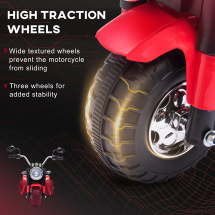 Kids 3-Wheel Electric Motorcycle Ride-On Toy 6V Battery Powered with Horn & Headlights for 18-36 Months - Red