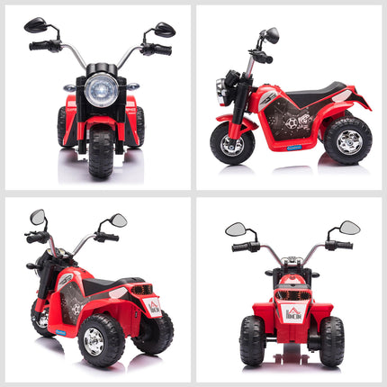 Kids 3-Wheel Electric Motorcycle Ride-On Toy 6V Battery Powered with Horn & Headlights for 18-36 Months - Red