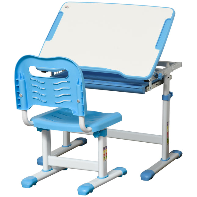 Height Adjustable Kids Desk and Chair Set with Storage - Blue