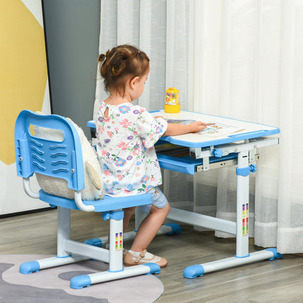 Height Adjustable Kids Desk and Chair Set with Storage - Blue
