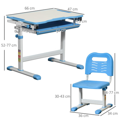 Height Adjustable Kids Desk and Chair Set with Storage - Blue