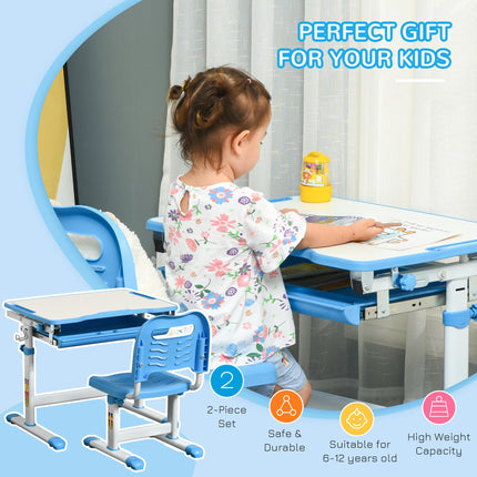 Height Adjustable Kids Desk and Chair Set with Storage - Blue