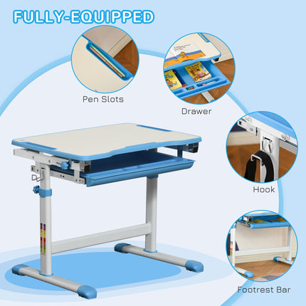 Height Adjustable Kids Desk and Chair Set with Storage - Blue