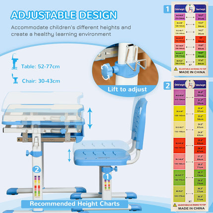 Height Adjustable Kids Desk and Chair Set with Storage - Blue