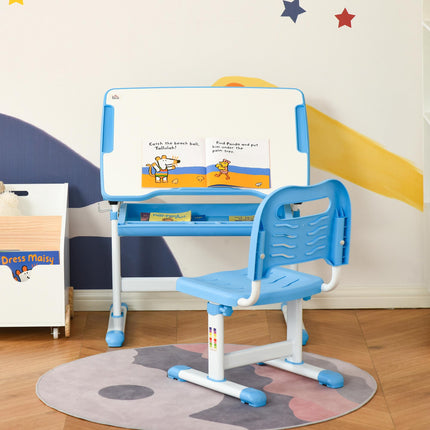 Height Adjustable Kids Desk and Chair Set with Storage - Blue