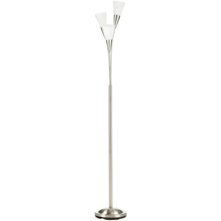 3-Light Upright Floor Lamp with Steel Base for Living Room & Bedroom - Silver