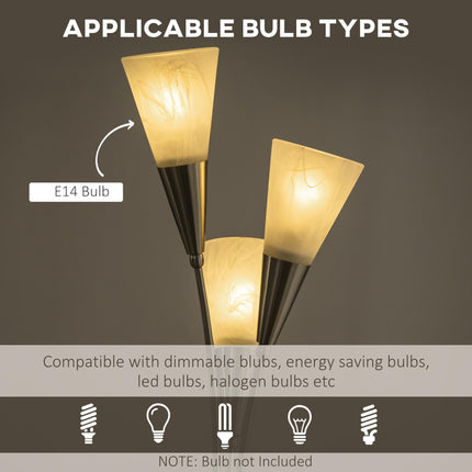 3-Light Upright Floor Lamp with Steel Base for Living Room & Bedroom - Silver