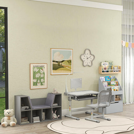 Kids Adjustable Table and Chair Set with USB Lamp and Storage Drawer - Grey White